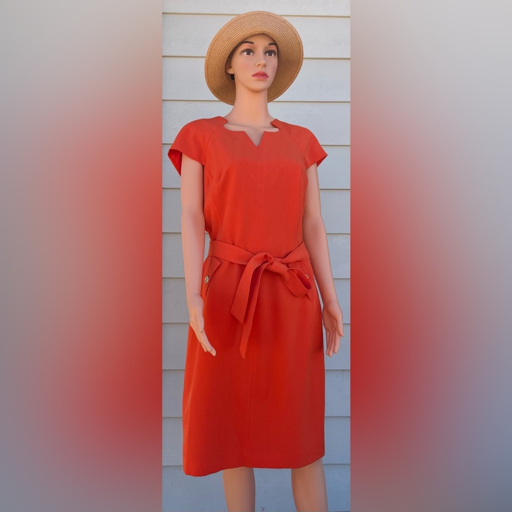 Kasper Orange Midi Dress with Cap Flutter Sleeves
